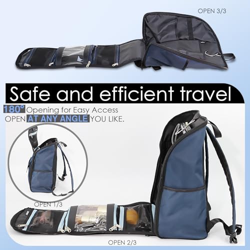 Travel Laptop Backpack Large Hanging Toiletry Organizer Water-Repellent Hygiene Bag, Toiletries Makeup Cosmetics Organizer (Blue)