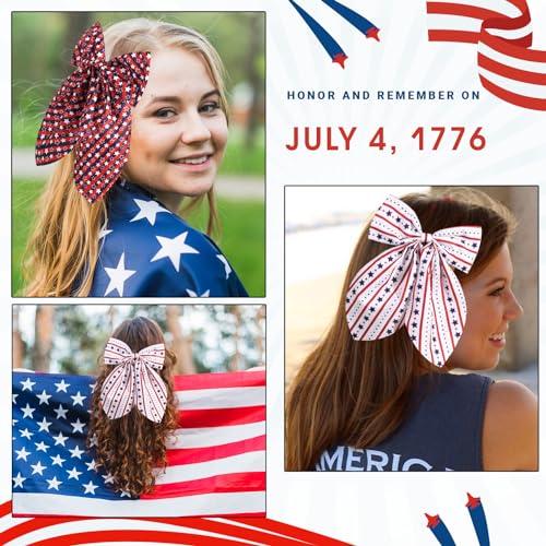 TOKUFAGU Hair Clip, 2 Pcs 4th of July Girls American Flag Bowtie Style Hair Clips, Patriotic Hair Accessories for Girls Women