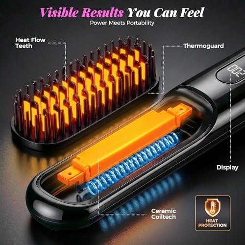 Cordless Mini Hair Straightener Brush with 4 Heat Settings