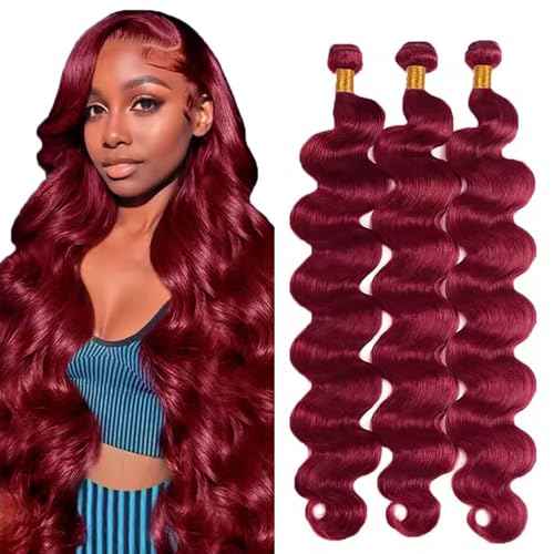 Burgundy Bundles Body Wave Human Hair Bundles 24 26 28 Inch #99J Bundles Human Hair Extension Wine Red Unprocessed Virgin Hiar 3 Bundles 300g Total For Women