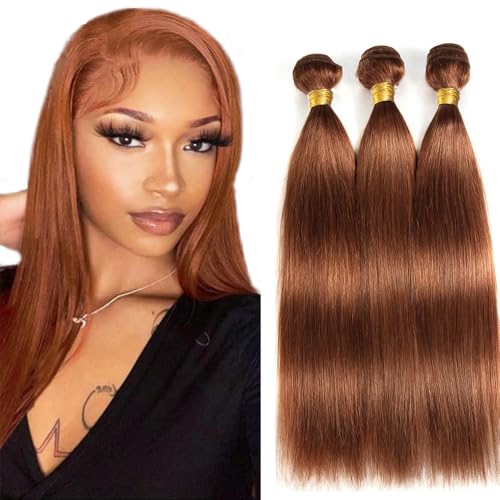 #30 Light Brown Human Hair Bundles - 16, 18, 20 Inch, 3 Pack