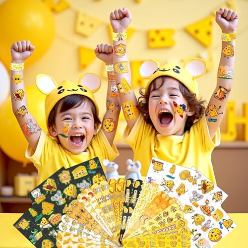 96 PCS Cheese Party Favors Set ? 72 Pre-Cut Temporary Tattoos & 24 Slap Bracelets for Kids, Perfect for Cheese-Themed Birthdays, Classroom Rewards & Party Decorations