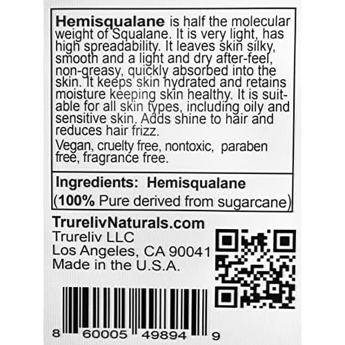 HemiSqualane 100% Pure Plant Derived, Very Light Dry Oil 2 Fl Oz, All Natural Moisturizes Hydrates Face Skin Body Hair for All Skin Types