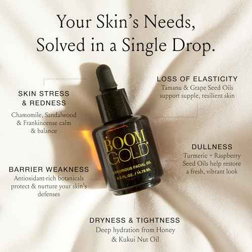 Boom Gold ¢â Lightweight & Luxurious Facial Oil with Organic Ingredients for a Softer, Smoother, More Luminous Skin, with Kukui Nut & Frankincense Oil, Boom Beauty by Cindy Joseph (0.5 Oz)