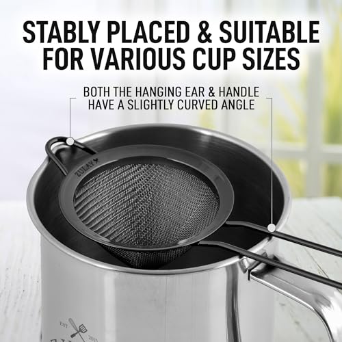 Zulay Kitchen 304 Stainless Steel Fine Mesh Strainer For Kitchen - Sieve Sifters For Food, Tea, Rice, Oil, Noodles, Fruits, Vegetables - Rust-Proof, Easy to Clean Drink Strainer (Black)