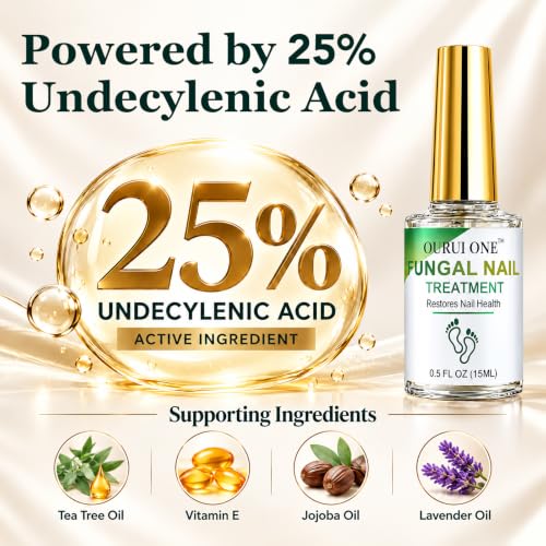 Toenail Fungus Treatment with 25% Undecylenic Acid - Clear Brush-On Nail Care for Thick Yellow Nails