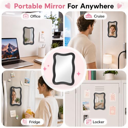 Magnetic Locker Mirror - Small 5x7 Real Glass Mirror for School & Office Lockers