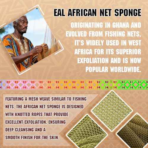 Real African Net Sponge - 2 Pieces Authentic Exfoliating Body Scrubbers - Ultra-Gentle for Sensitive/Dry/Oily Skin - Shower & Bath Essential (Army Green & Dark Army Green)