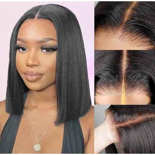 Glueless Wigs Human Hair Pre Plucked Pre Cut Straight Bob Wigs for Black Women 5x5 HD Lace Closure Wigs Human Hair with Elastic Band for Beginners Ready to Go Glueless Bob Wig 16 Inch
