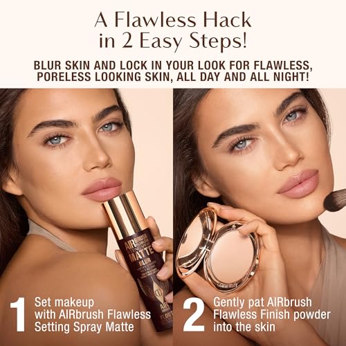 Charlotte Tilbury Airbrush Flawless Matte Setting Spray - Ultra-Fine Mist to Prime & Set Face Makeup For Up to 16Hr - Soothes, Blurs Pores & Calms Skin (3.3oz)