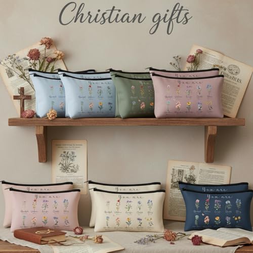 Jetec 30 Pcs Christian Gift for Women Bulk Religious Cosmetic Bags Christmas Inspirational Bible Verse Pencil Pouch Makeup Bags with Zipper for Travel Women Mother Church Favors(You Are,Morandi Style)