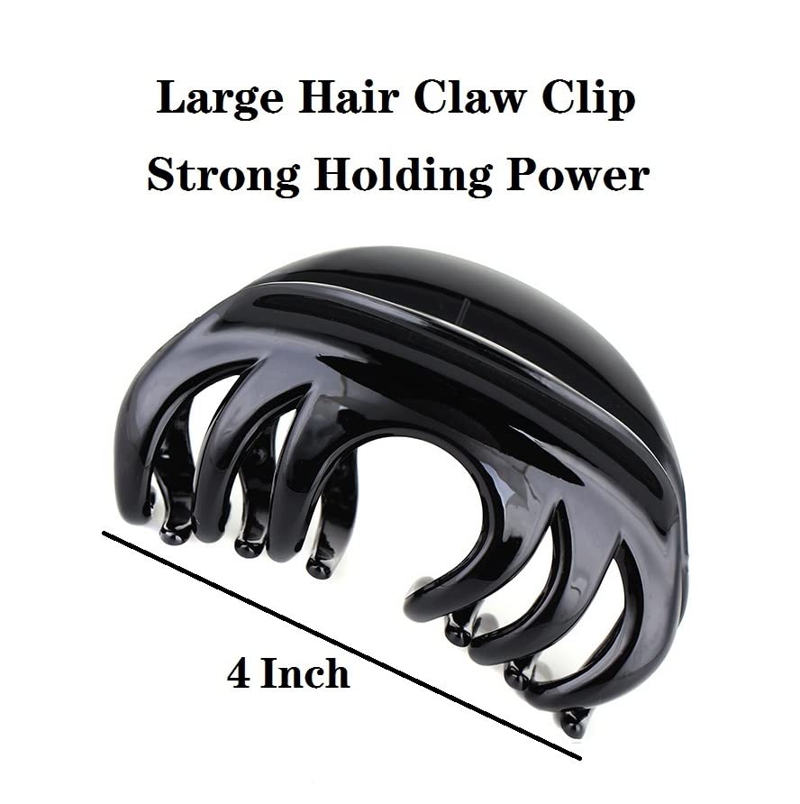 Liasun 4" Large Hair Claw Clip-Acrylic Strong Holding Power Hair Clips Hairgrip for Women and Girls Hair Barrettes for For Thick Hair(C-Black)