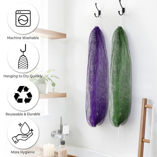 RelaxScene African Net Sponge Back Scrubber - Seawave & Lilac Exfoliating Loofah 2 Pack