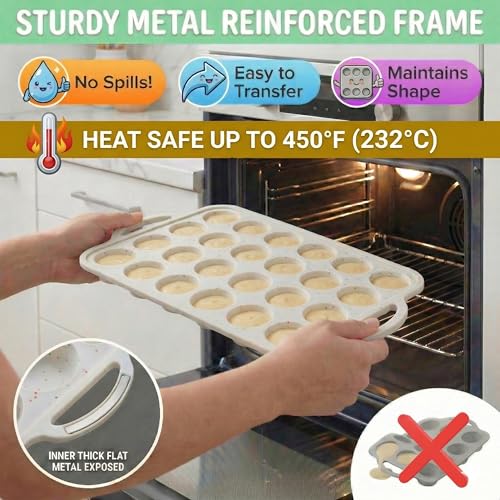BAKE BOSS Mini Muffin Pan – 24 Cup Silicone Molds, 2 Pack
