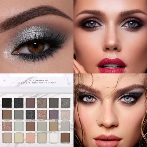 Eyeshadow Makeup 24 Color Smokey Eye Shadow Palette Nude White Black Grey Brown Matte Natural Eyeshadow for Halloween Goth Eye Makeup