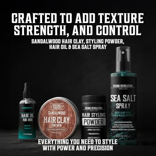 Viking Revolution Men's Hair Care Kit - Sea Salt Spray, Clay, Powder & Combs