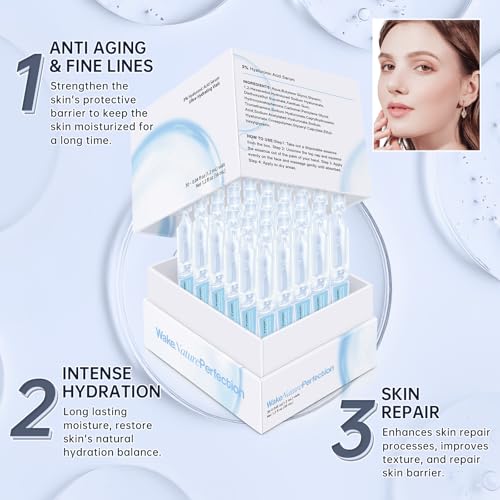 3% Hyaluronic Acid Serum Ultra-Hydrating Vials, 30pcs Hyaluronic Acid Tubes, Wake Nature Perfection, Hyaluronic Serum for Face, Ultra Hydrating Essence with Collagen & Hyaluronic