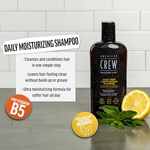 American Crew Shampoo for Men, Daily Deep Moisturizer, Naturally Derived, Vegan Formula, Citrus Mint Fragrance, 33.8 Fl Oz