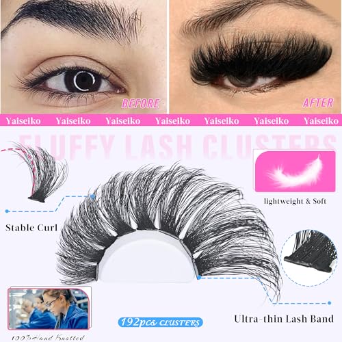 Yaiseiko 192pcs Eyelash Clusters 14-22mm Volume D Curl Lashes