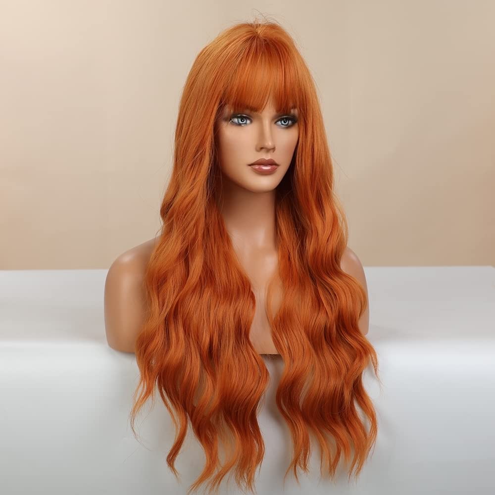 LANOVA Orange Wigs with Bangs, Halloween Wigs for Women, Long Curly Cosplay Wig, Synthetic Wig Orange Hair Wig 24 inch LANOVA-157