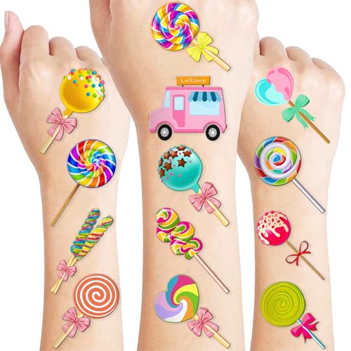 96 PCS Lollipop Temporary Tattoos - Colorful Candy Party Favors