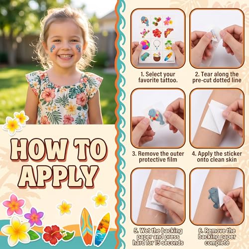 96 PCS Hawaiian Luau Temporary Tattoos for Kids