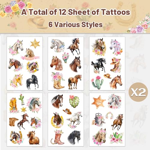Horse Temporary Tattoos - 12 Sheet Cowgirl Party Favors
