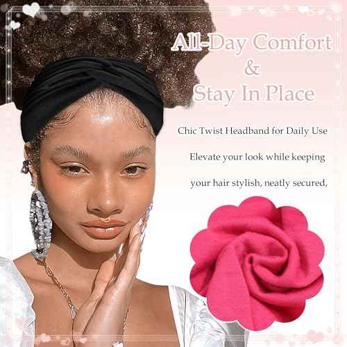 Wide Headbands for Women Cute Boho Headband Solid Color Knotted Turban Head Bands Soft Hair Wraps Pink Head Scarf Fashion Turban Hairband Black Scarf Headband For Women¡¯s Hair Accessories