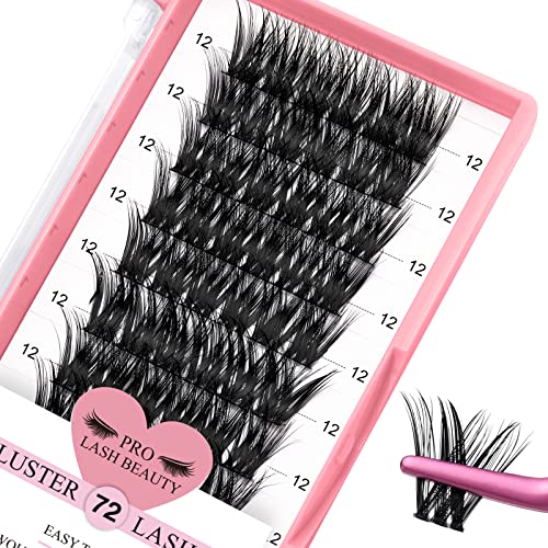 Cluster Lashes 72 Pcs Lash Clusters DIY Eyelash Extension Individual Lashes D-12mm Thin Band Easy to Apply at home Lashes (Adore, D-12mm)