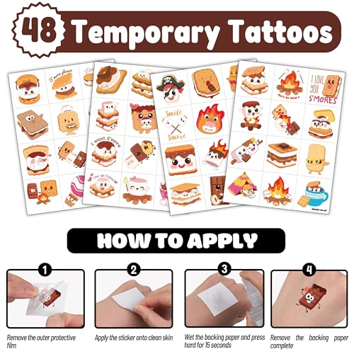 S'Mores Party Favors Pack - 72 Piece Set with Tattoos & Balloons