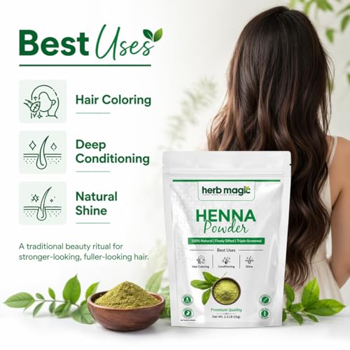 Herb Magic Pure Henna Hair Color Powder 1kg, 100% Natural Grey Coverage