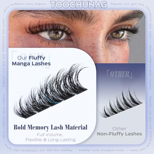 TOOCHUNAG Manga Fluffy Lashes Clusters 10-16mm D+ Curl False Eyelash Extensions