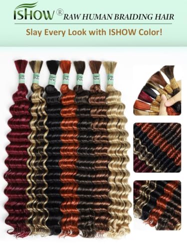 ISHOW 22 Inch Deep Wave Human Hair Extensions - 100g Dark Ginger Boho Virgin Hair, 2 Pack