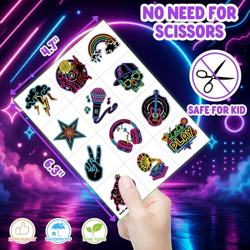 Neon Party Favors Set – 24 LED Finger Lights & 48 Tattoos