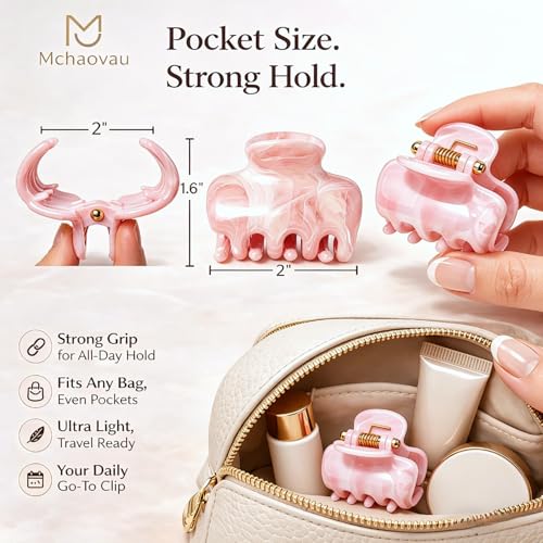 Mini Claw Hair Clips 2 Inch - 4 Pack for Thin & Thick Hair