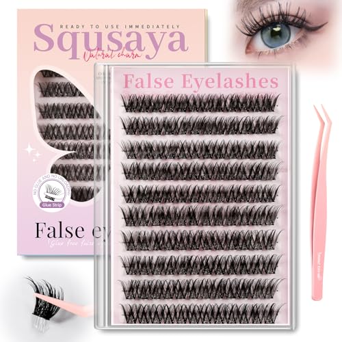 Self Adhesive Eyelashes Natural Lash Clusters kit Pre Glued Eyelash Clusters Wispy C-curly No Glue Needed 120 pcs Reusable Cluster Eyelash Extensions 14-16mm With Tweezers - NATURAL CHARM