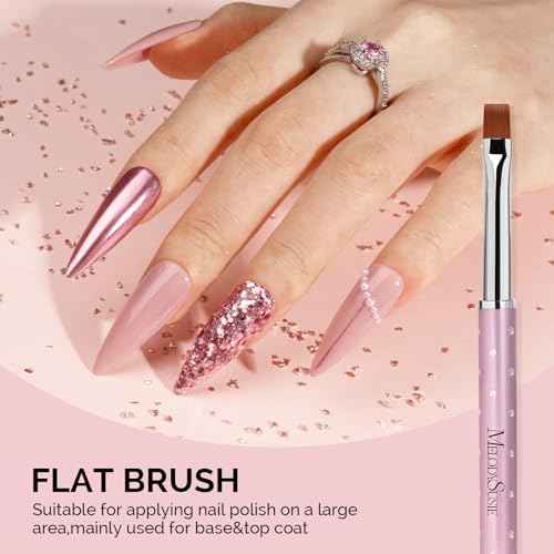 MelodySusie 6pcs Nail Art Brushes Set, Professional Pen Nail Gel Brush, Nail Extension and Builder Brush, Liner Brush 3 Sizes, Fashion Design for Home DIY Salon Use, Rose Gold