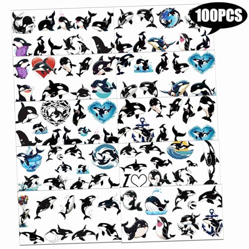 100 PCS Killer Whale Temporary Tattoos for Party Favors