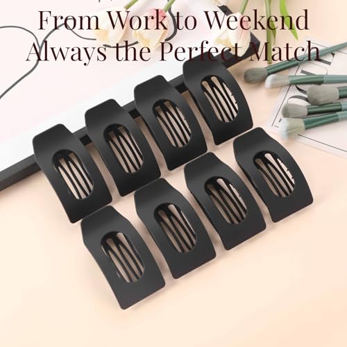 Black Flat Hair Clips 8-Pack – Large Matte Claw Clips for Thick & Thin Hair