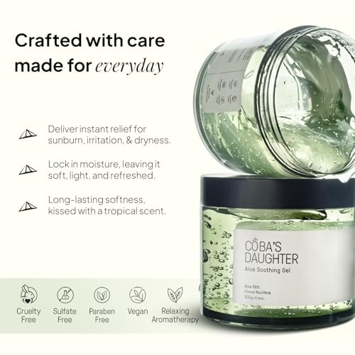 COBA'S DAUGHTER 99% Pure Aloe for Sunburn Relief & After Sun Recovery | Coconut Scented Aloe Vera Gel | Organic Aloe Vera Gel for Face & Body - Hair Hydration & Cooling Lotion (10.6 Oz)