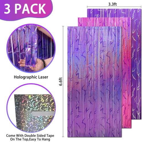 3 Pack Demon Hunters Foil Fringe Curtains - Pink Purple Backdrop