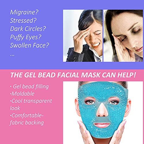 ZN?CUET?D Bundle of Gel Beads Ice Face Mask for Headaches, Puffy Eyes, Redness, Migraines and Ankle Ice Pack Wrap Compression Sleeve for Injuries Foot Swelling