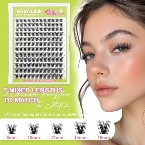 Lash Clusters Mink DIY Lash Extension 8-16mm Thick Volume Eyelash Clusters D Curl Individual Eye Lashes Wispy False Eyelashes Fluffier Cluster Eyelash Extensions Thin Band for Salon, G04