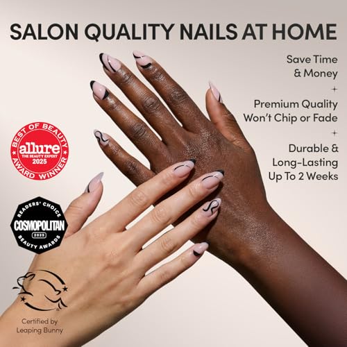 Glamnetic Ink Wave Press-On Nails | Short Almond Black Swirl Design
