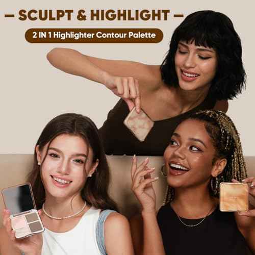 JUDYDOLL Highlight & Contour Palette, All-in-One Matte Highlighter Contour Compact, Blendable Face Makeup for Beginners (02)