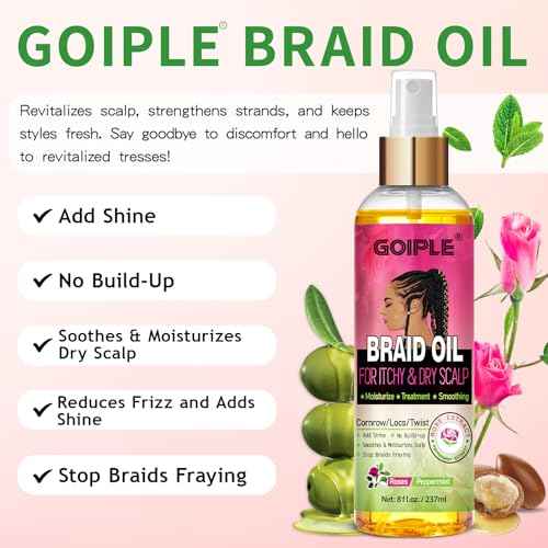 Braid Oil for Soothes Moisturizes Dry & Itchy Scalp- Braid Care for Dandruff and Thinning Edges- Braiding Scalp Oil for Locs & Twists Enhances Shine and Reduces Frizz Refreshes Dry Hair 8 fl oz