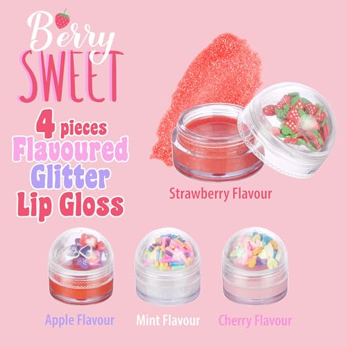 EXPRESSIONS 4pc Lip Gloss with Confetti Top ? Berry Sweet Fruity Flavored Lip Gloss For Girls, Safe and Non-Toxic Confetti Lip Gloss Gift Set For Girls