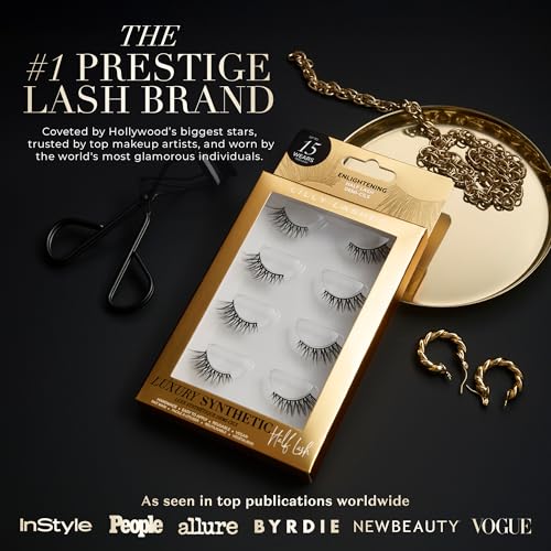 Lilly Lashes Luxury Synthetic Half Lashes (Pack of 4), False Eyelashes, Natural Looking Wispy Lash Strips, Multi-Pack Reusable Up To 15x, Eyelash Glue not Included (Enlightening)
