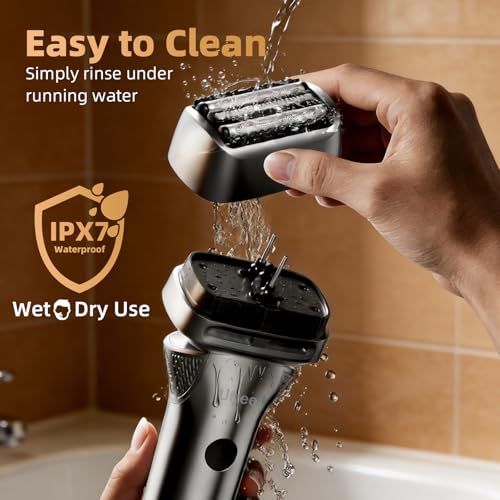 Ufree Electric Razor for Men, Rechargeable Cordless Foil Shaver, 8,500 RPM Wet and Dry Electric Shaver with 2 Speed Settings, LED Display, IPX7 Waterproof, Pop-Up Trimmer, Silver