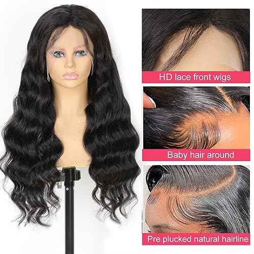 26 Inch Body Wave Lace Front Wigs Human Hair 180% Density 13x4 HD Glueless Wigs Pre Plucked with Baby Hair Unprocessed Brazilian Virgin Transparent Body Wave Lace Frontal Wig for Women